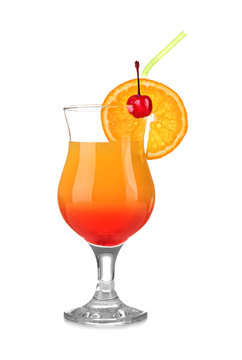 Delicious tequila sunrise cocktail on white background