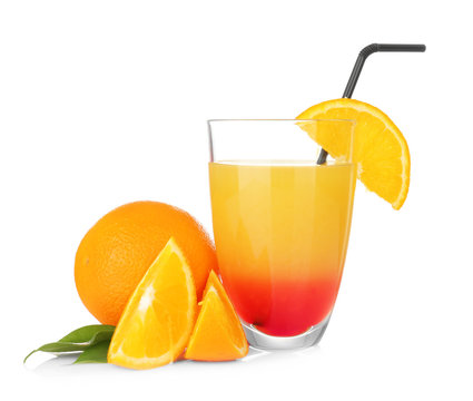 Delicious Tequila Sunrise Cocktail On White Background