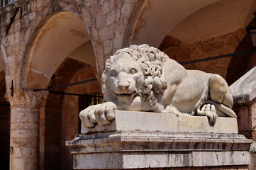 Sculpture of a lion of the 15 century. Italy. City of Norcia