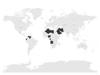 Fototapeta na wymiar OPEC, Organization of the Petroleum Exporting Countries. World map with black highlighted member states since 2017. Vector illustration.