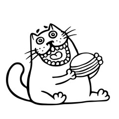 The cat is eating a hamburger. Isolated vector illustration.