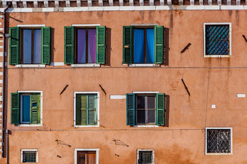 Venice Building Facade Green Wooden Windows