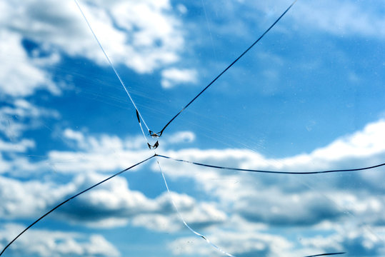 Cracked Glass Window Blue Sky
