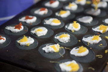 Thai crispy pancake,Charcoal flour,selective focus.