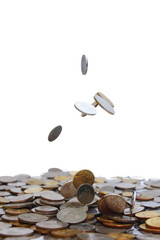 Coins Drop Over White Background