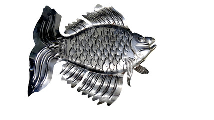 chromium-plated goldfish isolated over white