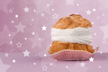 Delicious colorful cake with star shapes on background