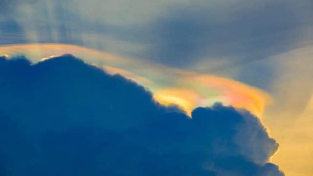 The rainbow clouds are beautifully moving, amazing phenomenon,Time lapse