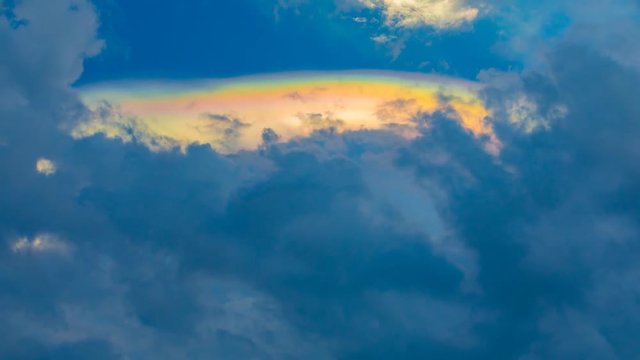 The rainbow clouds are beautifully moving, amazing phenomenon,Time lapse