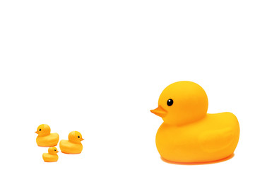 Yellow Duck Toys Over White Background