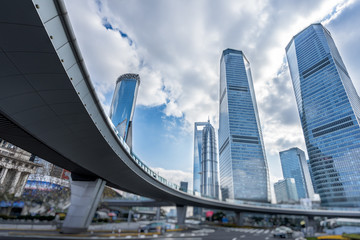 Fototapeta na wymiar Skyscrapers from a low angle view in Shanghai,China.