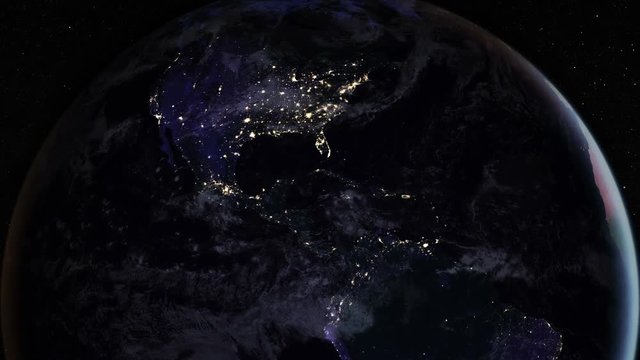 Night side of the Earth with city lights. Zoom in East coast of USA. Elements of this image furnished by NASA
