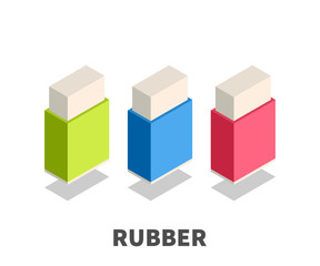 Rubber, Eraser icon, vector symbol in isometric 3D style isolated on white background.