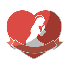 heart with silhouette of virgin mary icon over white background vector illustration