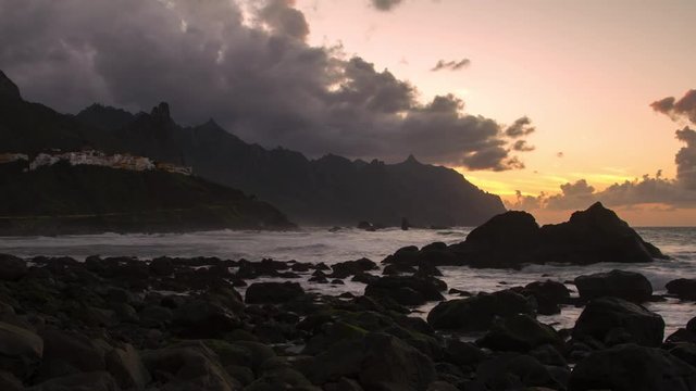 Sunset at Benijo beach in Tenerife 