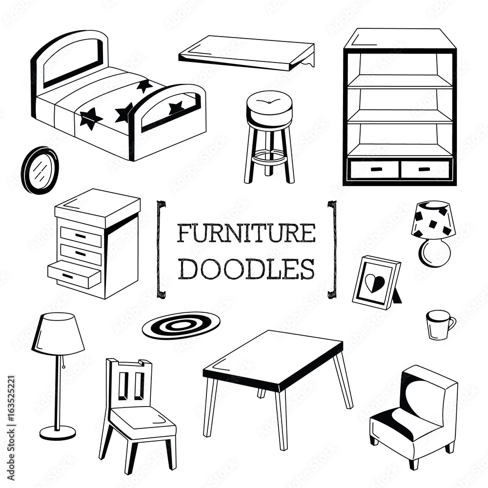 Wall mural furniture doodle, hand drawing styles of furniture.