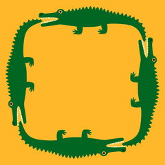 Background of the crocodile. Decorative pattern. Yellow field and green crocodiles. Vector Image.