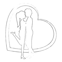 heart with silhouette of couple in love icon over white background vector illustration