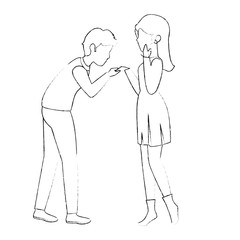 Couple of lovers in proposal of marriage icon over white background vector illustration