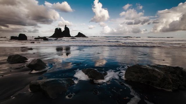 Amazing view of Benijo beach in Tenerife, time lapse video