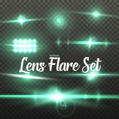 Illustration of Vector Lens Flare Set. Realistic Sun Flare Light Effect. Sun Shine Transparent Glow Template