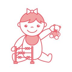 cute girl baby with toys avatar character vector illustration design