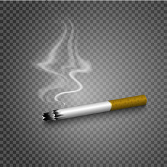 Realistic burning cigarette. Illustration on transparent background