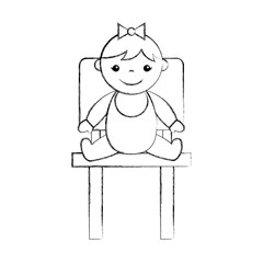 cute girl baby sitting on chair avatar character vector illustration design