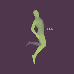 Fototapeta na wymiar Man is Posing and Dancing. Silhouette of a Dancer. A Dancer Performs Acrobatic Elements. 3D Model of Man. Human Body. Sport Symbol. Design Element. Vector Illustration.
