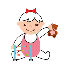 cute girl baby with toys avatar character vector illustration design