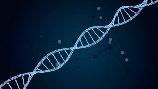 Dna and plexus on a blue background. Loop animation