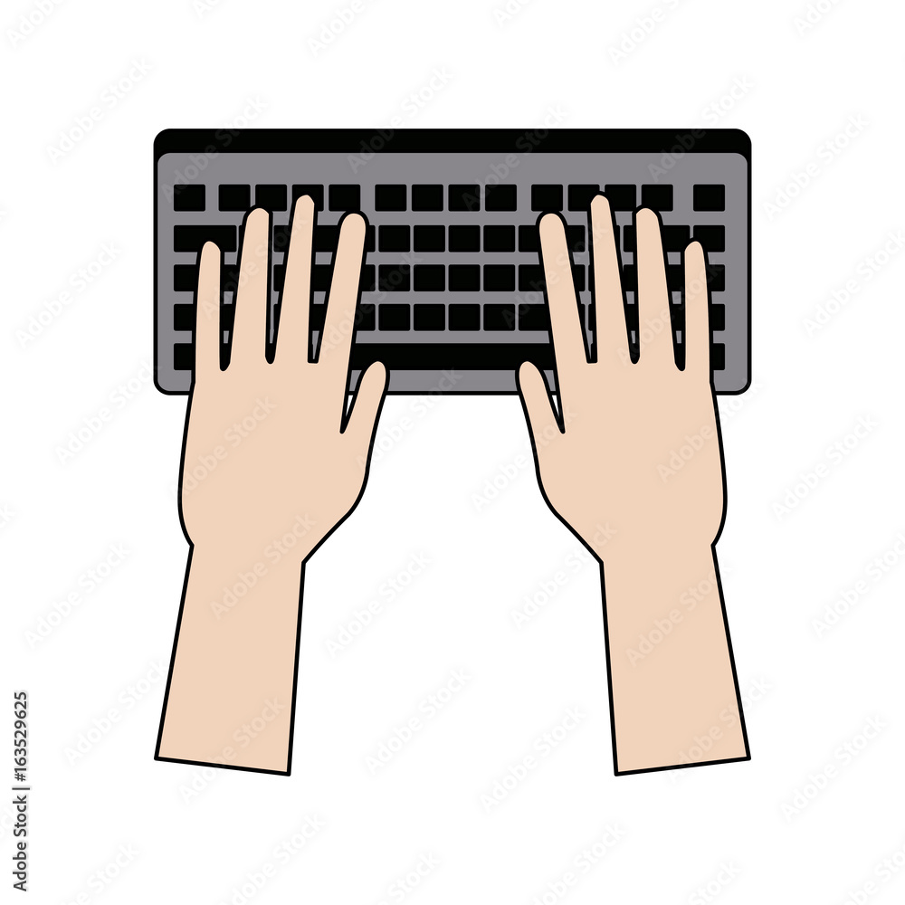 Poster hands with keyboard working digital design
