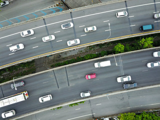 Aerial view from the drone on the highway of Bangkok,Thailand