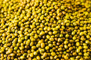 Fresh green grams on display at a nearby farmer's market. Traditional Raw Vegan source of Protein!