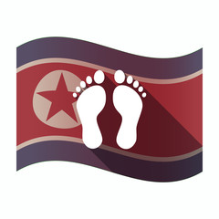Long shadow North Korea flag with two footprints
