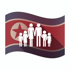 Long shadow North Korea flag with a large family  pictogram