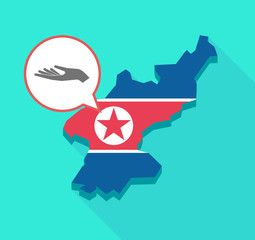 Long shadow North Korea map with a hand offering