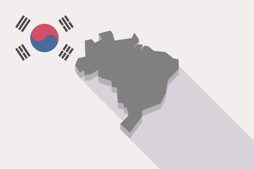 Long shadow South Korea flag with  a map of Brazil