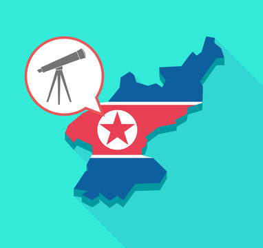 Long shadow North Korea map with a telescope