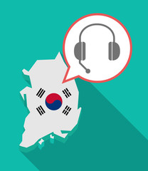 Long shadow South Korea map with  a hands free phone device