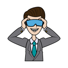 young business man wearing vr headset entertainment