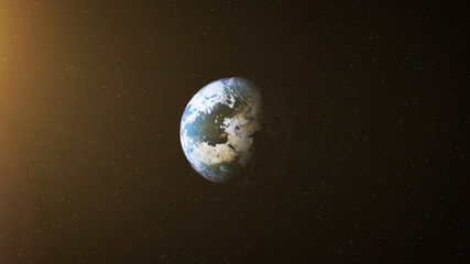 Realistic Earth at Night and Sun Flares around Europe