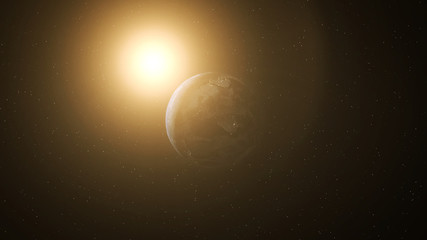 Realistic Earth at Night and Sun Flares around North America