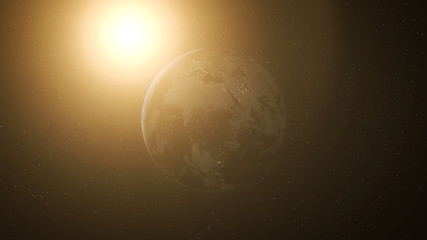 Realistic Earth at Night and Sun Flares around Africa