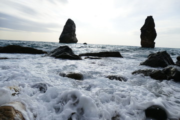 Photo of the picturesque Crimean rocky hills on the coast of the Black Sea to Cape Fiolent