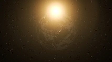 Realistic Earth at Night and Sun Flares around South America