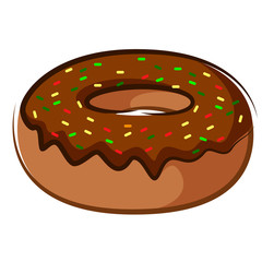 Cartoon Illustration of Sweet Donut Cake with Chocolate