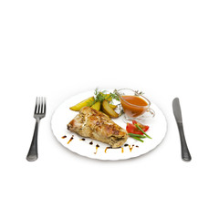 juicy tender pork on a bone laid with a roll isolated