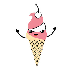Delicious ice cream cone kawaii character vector illustration design