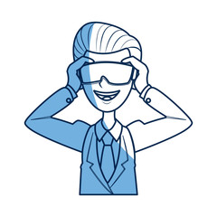 young business man wearing vr headset entertainment